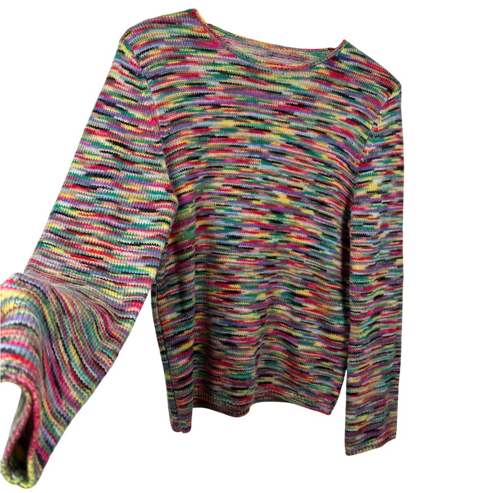 Rainbow Space‎ Dye Knit Sweater Women M Colorful Stripe Fun Maximalist Kidcore